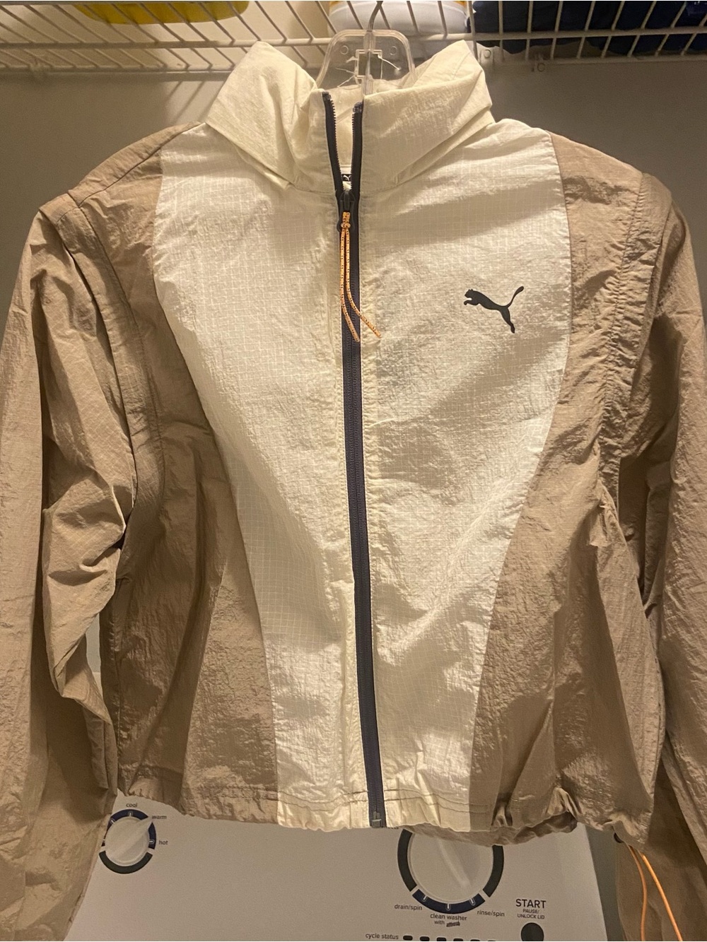 Puma Women's Colorblock Bomber Jacket in Cream & Tan